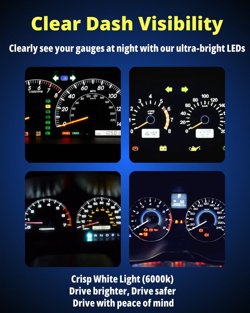WLJH 74 Led Bulb Dash Lights Super Bright T5 2721 37 70 286 Wedge PC74 Twist Socket Automotive Instrument Panel Gauge Light Kits Cluster Shift Indicator Bulbs White Pack of 20 - Image 4